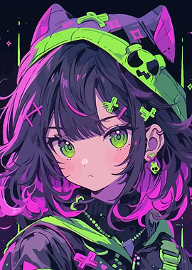 Anime Girl with Skull Hat