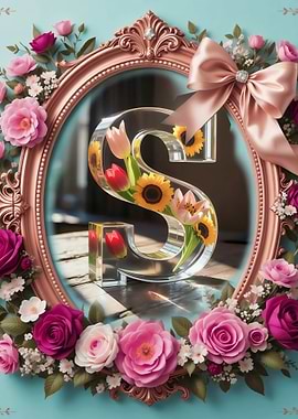 Floral Letter S in Frame