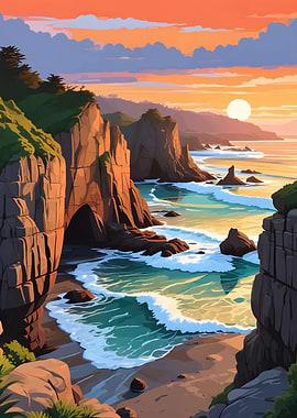 Punakaiki Rocks Coast at Sunset