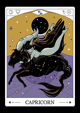 Capricorn Zodiac sign. Tarot Card Art Poster
