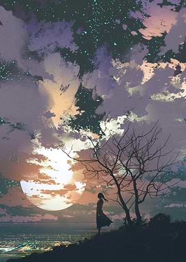 Girl Under a Celestial Sky