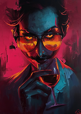 Intense Man with Wine Glass Painting