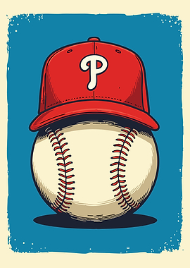 Baseball with Phillies Cap Illustration