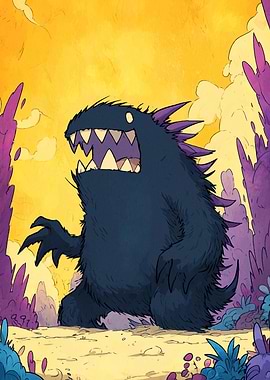 Cartoon Monster in Alien Landscape