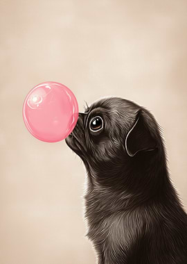 Pug Blowing Bubble Gum