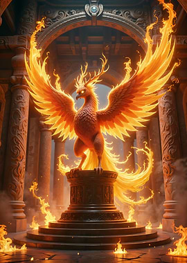 Fiery Phoenix on Pedestal