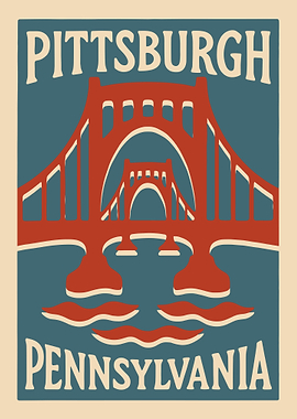 Pittsburgh Pennsylvania Bridge Retro Poster