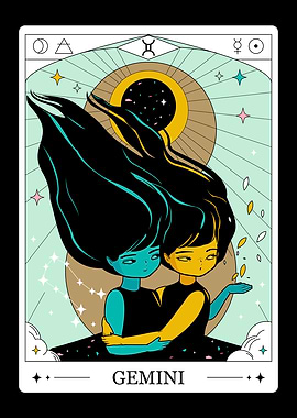 Gemini Zodiac sign. Tarot Card Art Poster