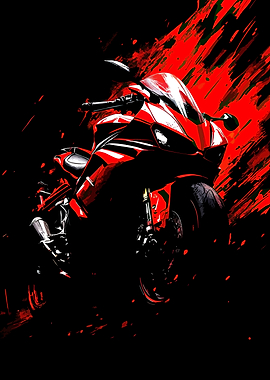Red Motorcycle on Black Background