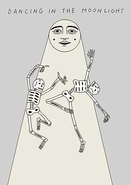 Dancing Skeletons in Moonlight Illustration