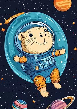 Hamster Astronaut in Space Cartoon