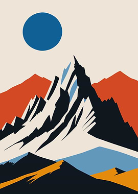 Minimalist Mountain Landscape with Blue Sun