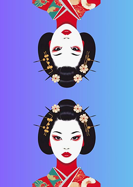 Geisha Portrait Illustration on Gradient Background