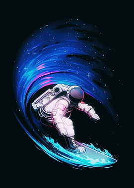 Astronaut Surfing Cosmic Wave