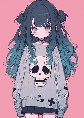 Anime Girl with Skull Sweater