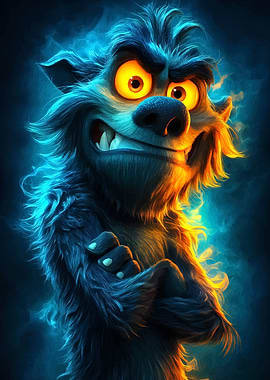 Cartoon Werewolf with Glowing Eyes