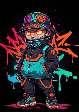 Urban Graffiti Character with Glowing Eyes