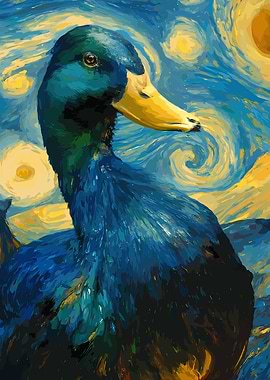 Duck in Starry Night Style