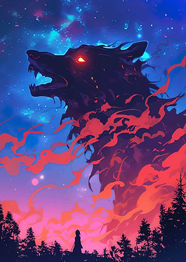 Fiery Wolf and Silhouette