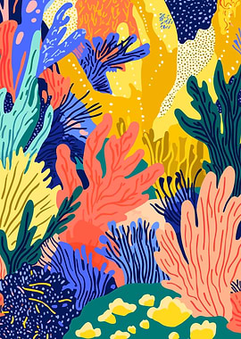 Abstract Coral Reef Colorful Minimalist Illustration Art