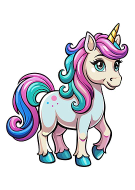 Cartoon Unicorn with Colorful Mane