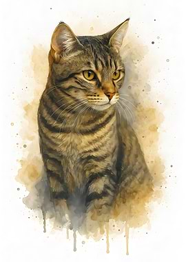 Watercolor Tabby Cat Portrait