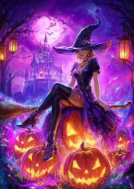 Halloween Witch on Pumpkins