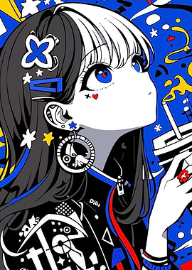 Anime Girl with Drink and Accessories