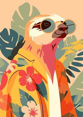 Tropical Fashion Sloth Cool Minimalist Art Illustration