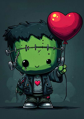 Cute Frankenstein with Heart Balloon