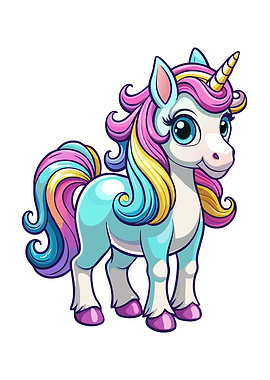 Cartoon Unicorn with Rainbow Mane