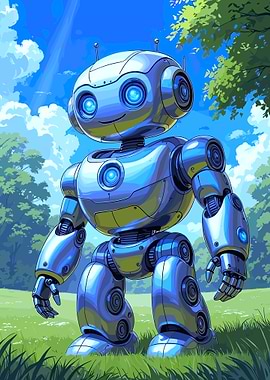 Friendly Robot in a Sunny Field