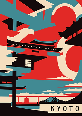 Kyoto Travel Poster Art Deco Style