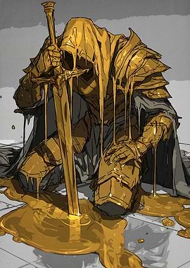 Golden Knight Kneeling Sword