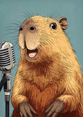 Capybara Singer with Microphone