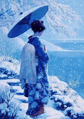 Geisha in Snowy Landscape