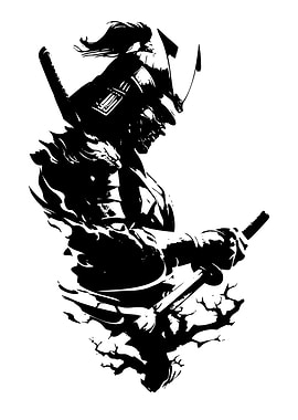 Samurai Warrior Black and White Art
