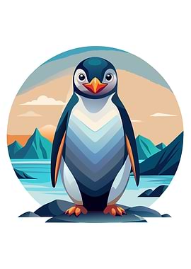 Cartoon Penguin in Arctic Landscape