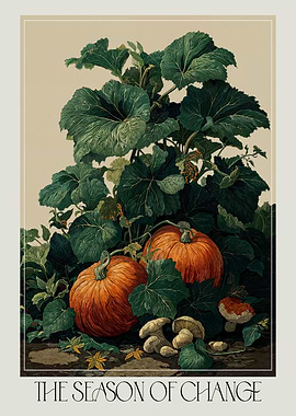 Autumn Pumpkin Print Botanical Fall Decor vintage Thanksgiving Prints Halloween Wall Decor large Kitchen Wall Art Food Lover Gift