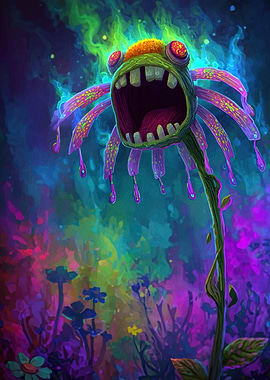 Screaming Flower in a Colorful Garden