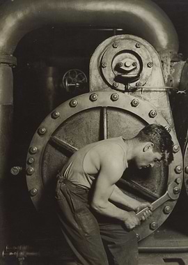 Man Working on Machinery, Sepia Tone