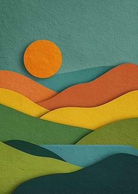 Minimalist Landscape with Sun and Hills