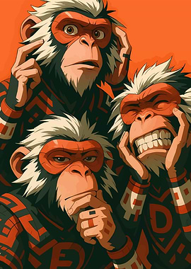 Three Monkeys with Different Expressions