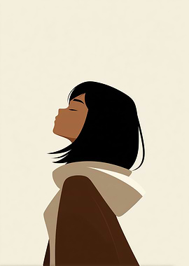 Woman in Brown Coat, Minimalist Art