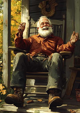 Happy Old Man on Porch