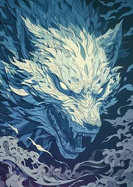 Icy Wolf Digital Art Portrait