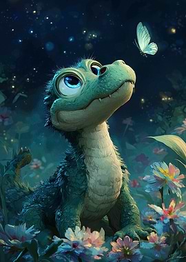 Cute Baby Dragon with Butterfly