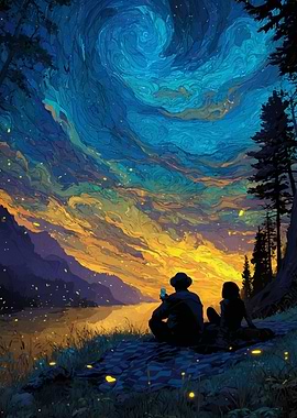Couple Gazing at Starry Night Sky