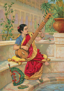Indian Woman Playing Sitar Painting