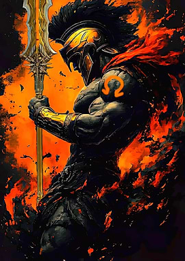 Spartan Warrior in Flames